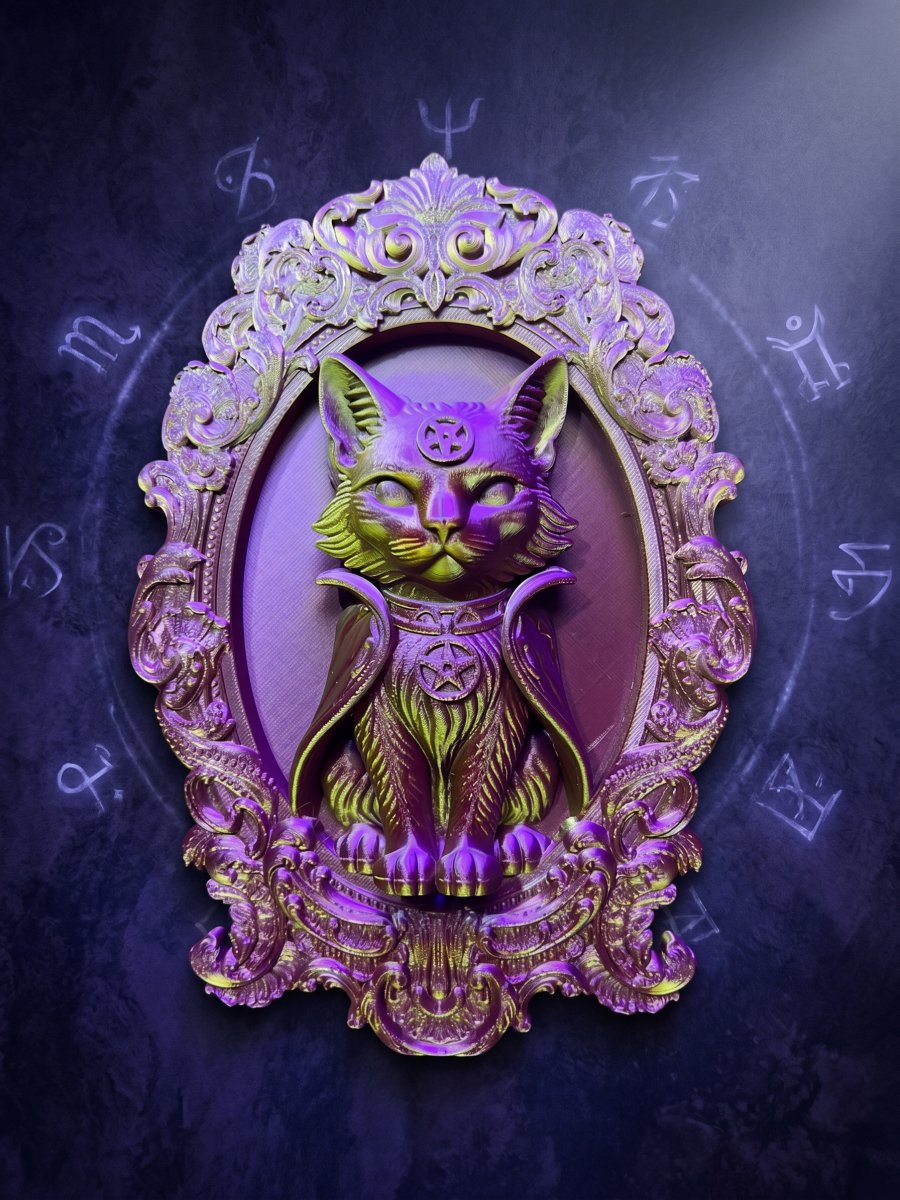 🐈‍⬛ Quadro Gato Bruxo – Dourado &amp;amp;amp;amp; Rosa ✨